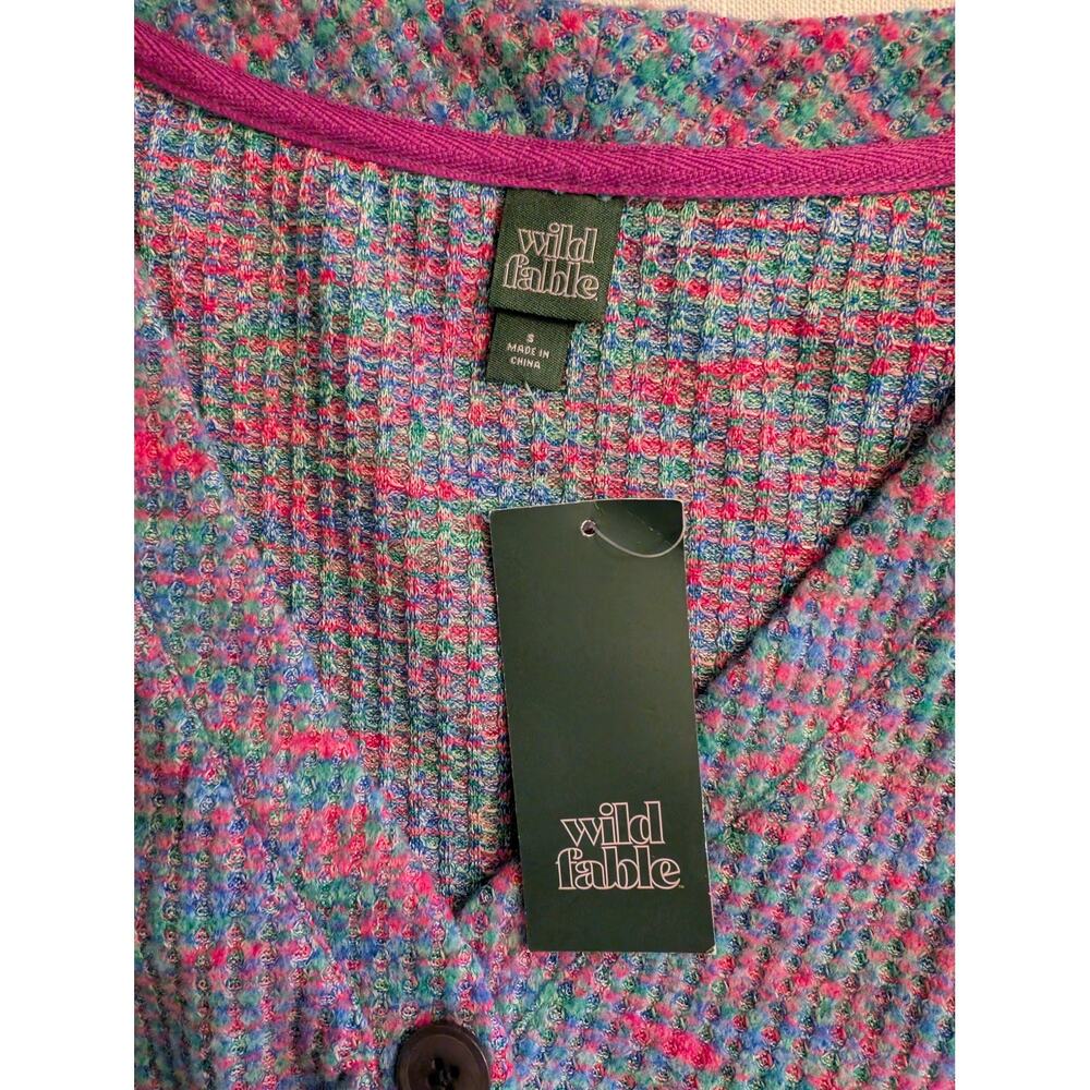 Wild Fable Purple Abstract V Neck Button Cardigan Small - Picture 7 of 15